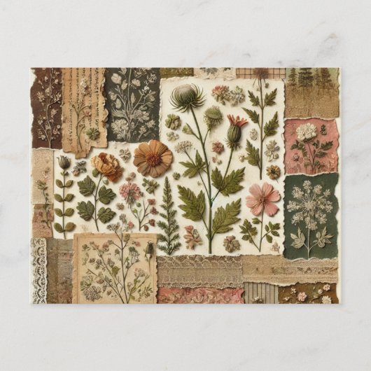 グリーン赤面ピンクパッチワークフローラキルティングデザイン ポストカード (正面)