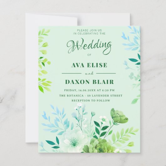 グリーン赤面フローラ予算結婚式招待状 (正面)