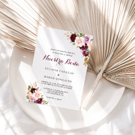 グリーン赤面ブルゴーニュスペインのフローラ結婚ズ 招待状