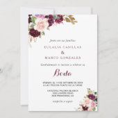 グリーン赤面ブルゴーニュスペインのフローラ結婚ズ 招待状 (正面)