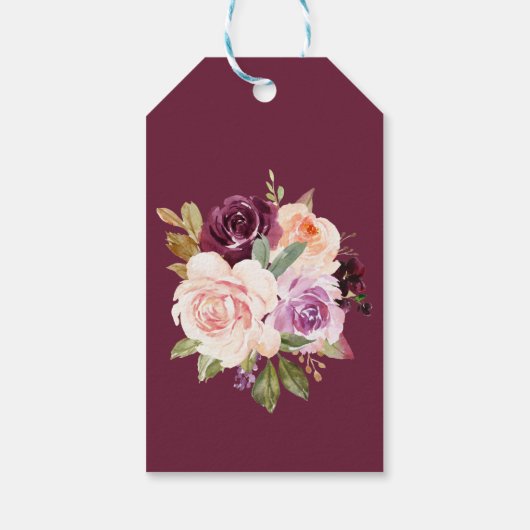 グリーン赤面ブルゴーニュフローラブライダルシャワー ギフトタグ (裏面)