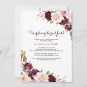 グリーン赤面ブルゴーニュフローラ結婚ズブレックファースト 招待状 (正面)