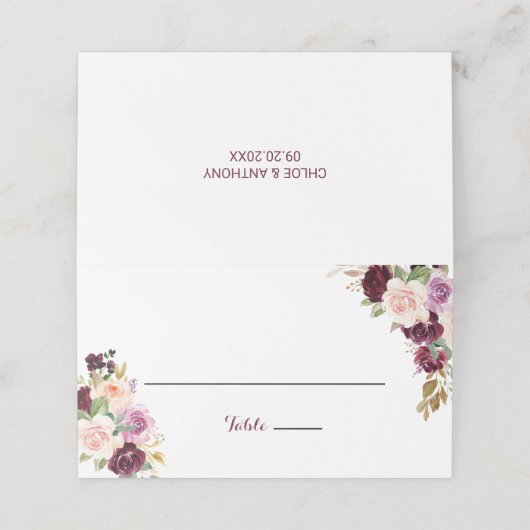 グリーン赤面ブルゴーニュ結婚フローラ座席表 プレイスカード (外部開封)