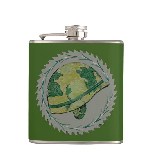 グリーン軍隊ヘルメット フラスク (正面)