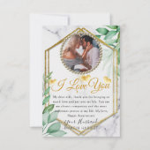 グリーン輝く写真妻周年カード サンキューカード (正面)