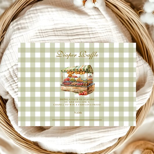 グリーン農家マーケットベイビーシャワーおむつラッフル エンクロージャーカード