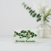 グリーン迷彩柄バス魚釣りテンプレート 名刺 (スタンド正面)