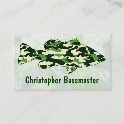 グリーン迷彩柄バス魚釣りテンプレート 名刺 (正面)