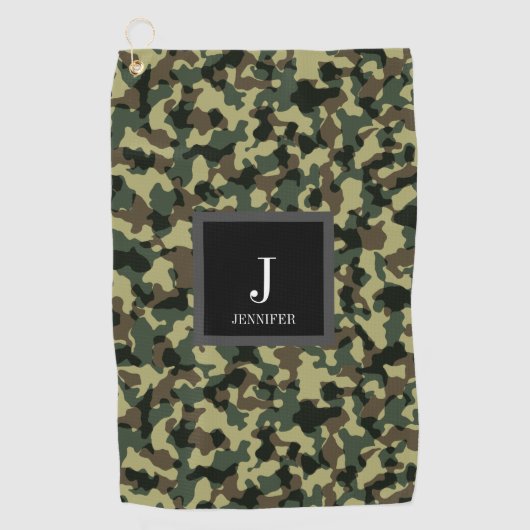 グリーン迷彩柄名前をカスタムする ゴルフタオル (正面)