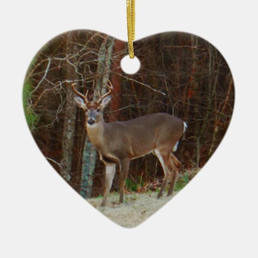 グリーン迷彩柄、カモフラージ鹿パーソナライズされた セラミックオーナメント (正面)