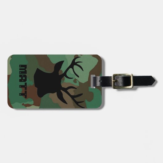 グリーン迷彩柄&バック鹿パーソナライズされたラゲッジタグ ラゲッジタグ (正面横)