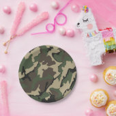 グリーン迷彩柄、7インチ紙パーティープレート ペーパープレート (パーティー)