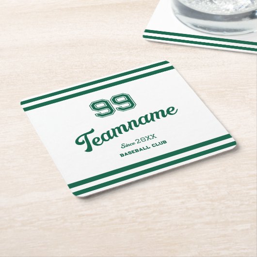 グリーン野球カスタムクラブ選手番号&チーム スクエアペーパーコースター (アングル)