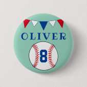 グリーン野球ボールバンティングフラッグ子供の誕生日 缶バッジ (正面)