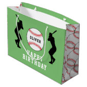 グリーン野球選手キッズネーム誕生日 ラージペーパーバッグ (裏面アングル)