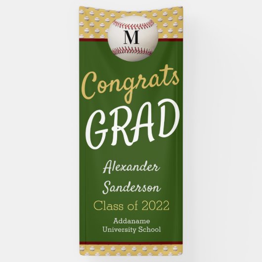 グリーン金ゴールドおめでとう大学院野球卒業 横断幕 (縦)