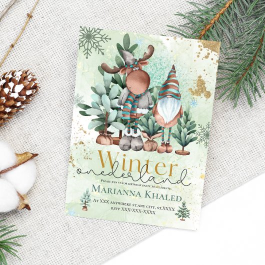 グリーン金ゴールドかわいいクリスマス格言ディアー誕生日 招待状