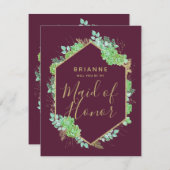 グリーン金ゴールドが私のメイド・オブ・オーナー（花嫁付き添い人） 招待状 (正面/裏面)