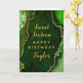 グリーン金ゴールドアゲートSweet sixteenハッピーバースデー カード (黄色い花)