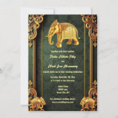 グリーン金ゴールドインディアンゾウフローラブロケージヒンディ 招待状 (正面)