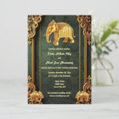 グリーン金ゴールドインディアンゾウフローラブロケージヒンディ 招待状 (スタンド正面)