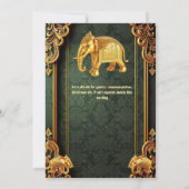 グリーン金ゴールドインディアンゾウフローラブロケージヒンディ 招待状 (裏面)