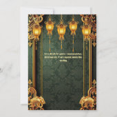 グリーン金ゴールドインディアンゾウ提灯フローラヒンディ 招待状 (裏面)