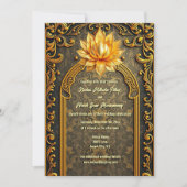 グリーン金ゴールドインディアンハス花ヒンズーエレガント教 招待状 (正面)