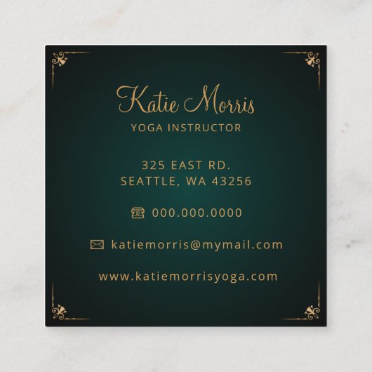 グリーン金ゴールドエレガントマンダラヨガインストラクタースクエア スクエア名刺 (裏面)