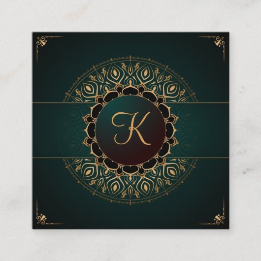 グリーン金ゴールドエレガントマンダラヨガインストラクタースクエア スクエア名刺 (正面)