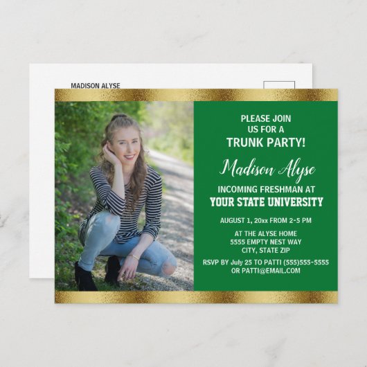 グリーン金ゴールドカレッジのトランクエクセシションパーティーの写真 ポストカード (正面/裏面)