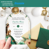 グリーン金ゴールドキンセアニラエメラルドドレスミカンス アクリル招待状