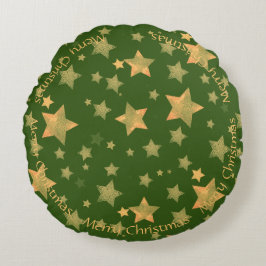 グリーン金ゴールドクリスマススターエレガントヴィンテージシック ラウンドクッション