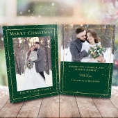 グリーン金ゴールドクリスマススノーフォール2フォトホリデーカード シーズンカード