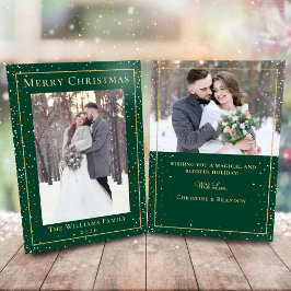 グリーン金ゴールドクリスマススノーフォール2フォトホリデーカード シーズンカード