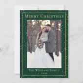グリーン金ゴールドクリスマススノーフォール2フォトホリデーカード シーズンカード (正面)