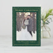 グリーン金ゴールドクリスマススノーフォール2フォトホリデーカード シーズンカード (スタンド正面)
