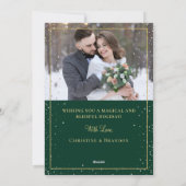 グリーン金ゴールドクリスマススノーフォール2フォトホリデーカード シーズンカード (裏面)