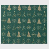 グリーン金ゴールドクリスマスツリースノーフレークラップ紙 ラッピングペーパー (フラット)