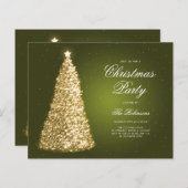 グリーン金ゴールドクリスマスツリー招待状プログラムメニュー (正面/裏面)