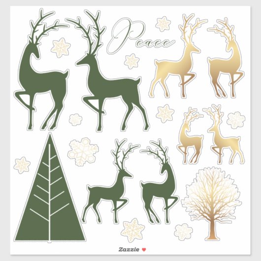 グリーン金ゴールドクリスマスホリデーモダンエレメント シール (シート)