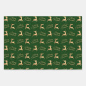 グリーン金ゴールドグリッタークリスマスベルとトナカイ ラッピングペーパーシート (正面3)