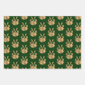 グリーン金ゴールドグリッタークリスマスベルとトナカイ ラッピングペーパーシート (正面2)
