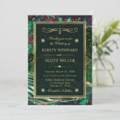 グリーン金ゴールドグリッタージャングルアゲート結婚ズ 招待状 (スタンド正面)