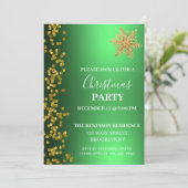 グリーン金ゴールドグリッタースノーフレーククリスマスパーティー 招待状 (スタンド正面)