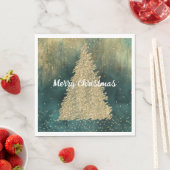 グリーン金ゴールドグリッタースパークルクリスマスツリー スタンダードランチョンナプキン (インサイチュ)