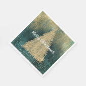 グリーン金ゴールドグリッタースパークルクリスマスツリー スタンダードランチョンナプキン (角)