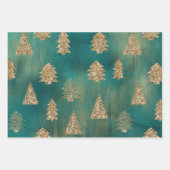 グリーン金ゴールドグリッタースパークルクリスマスツリー ラッピングペーパーシート (正面3)