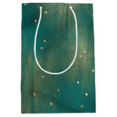 グリーン金ゴールドグリッタースパークルクリスマス ミディアムペーパーバッグ (正面)