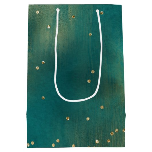 グリーン金ゴールドグリッタースパークルクリスマス ミディアムペーパーバッグ (裏面)